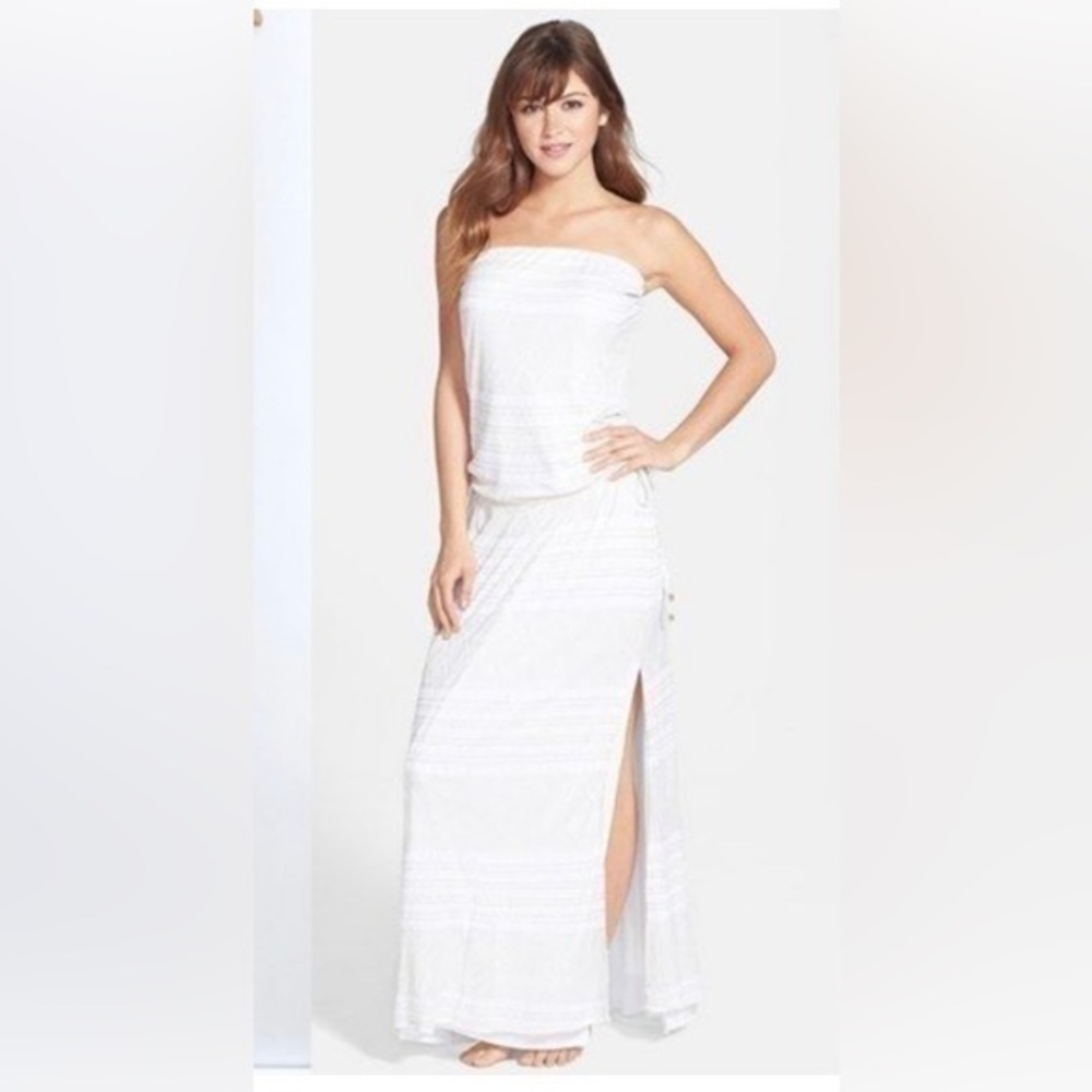New Vitamin A Olivia Strapless Maxi Dress Coverup Crochet White Ivory Size L